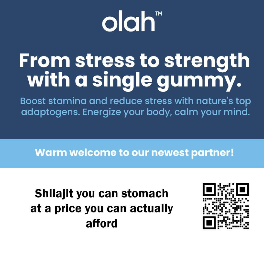 Olah Shilajit Gummies with Ashwagandha, emphasizing testosterone support.